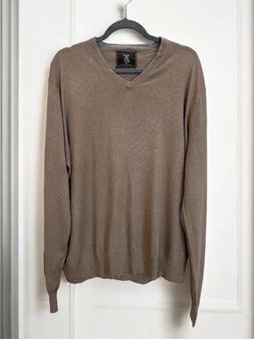 Maker & Company Silk Cotton Blend Tan Taupe V-Neck Sweater Mens XL retail $325